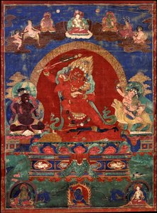 Yamari rojo flanqueado por Virupa y Dombi Heruka